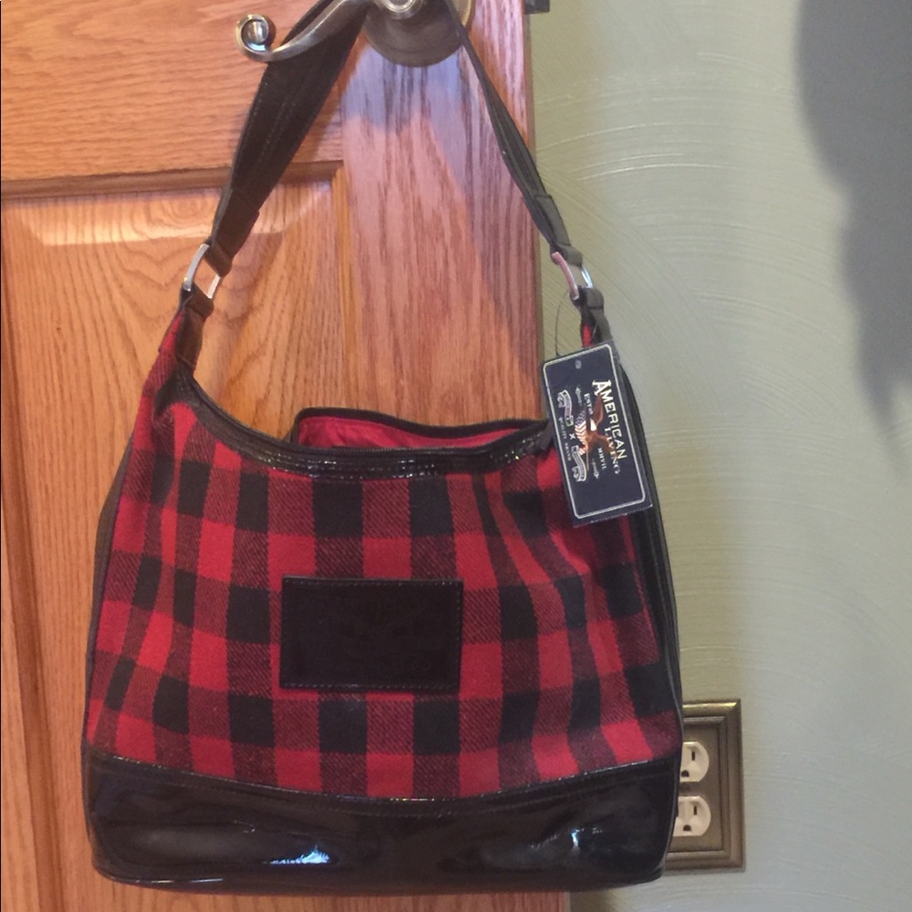 Red and black buffalo plaid purse